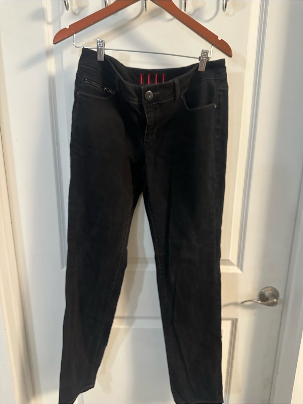Elle Black Skinny Jeans with Subtle Red Waistband Detail
